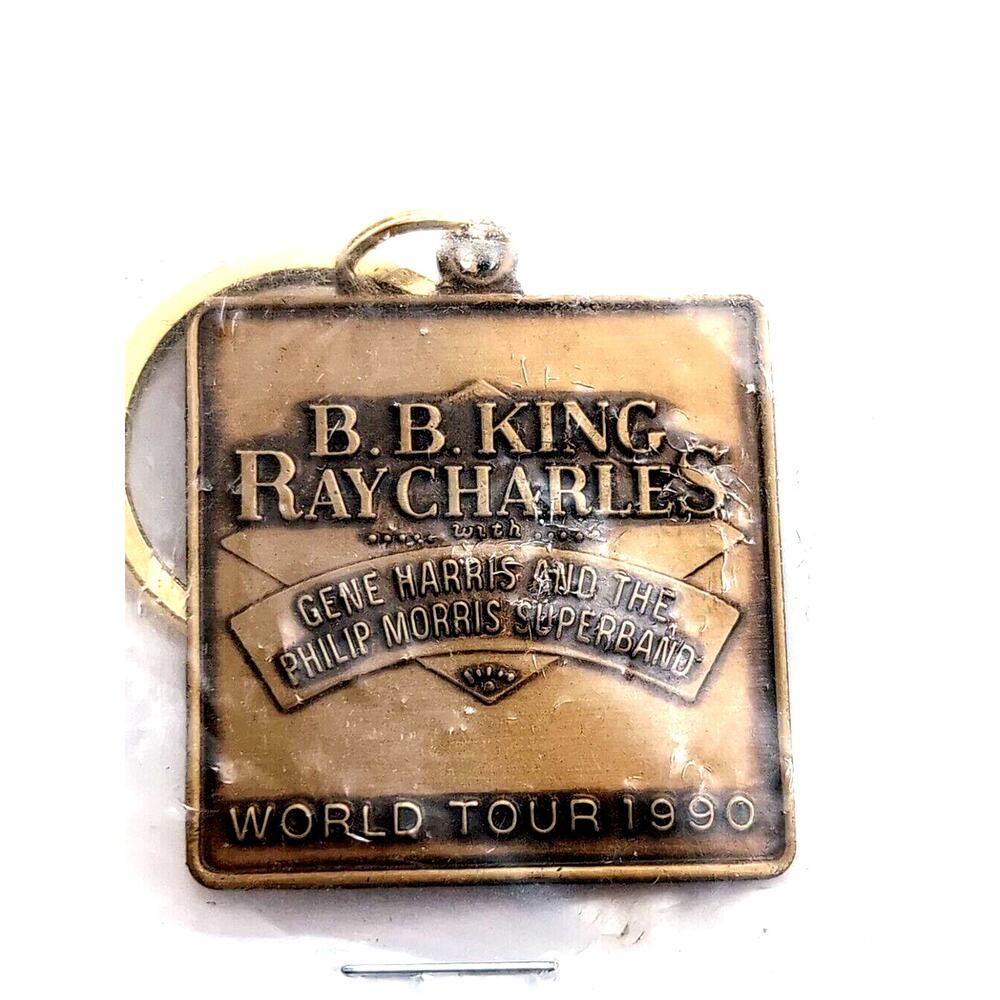 1990 BB King Ray Charles Blues Tour Keychain Bronze Tone Vintage Music